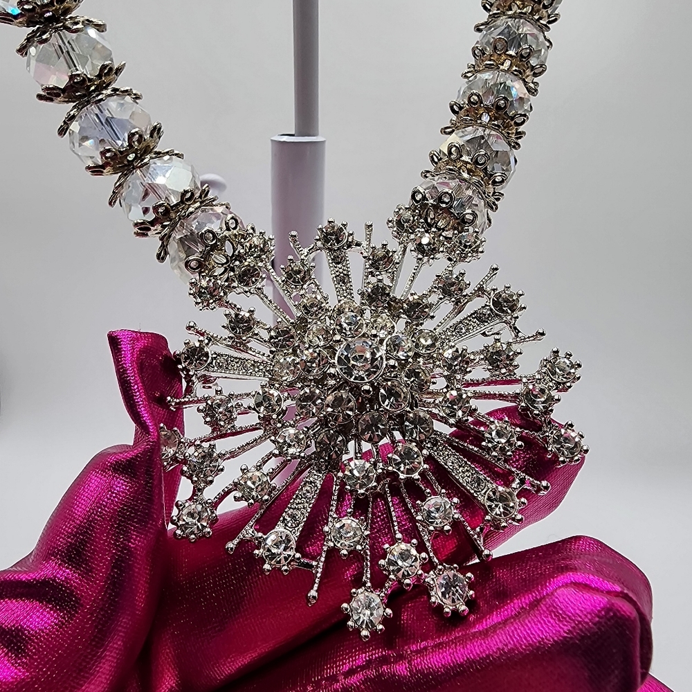 Custom Design Elegant Sparkle Statement Necklace + Earrings, NWOT - Picture 12 of 17